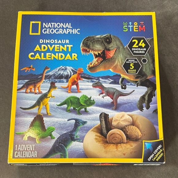 National Geographic Dinosaur Advent Calendar 24 Dino Figures & 5 Fossils to Dig - Picture 1 of 5